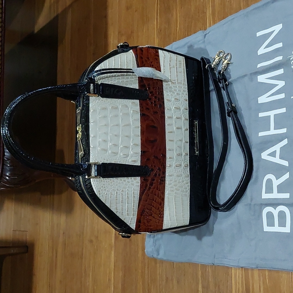 NWT Brahmin Tri-Color Croc Leather Hudson Satchel